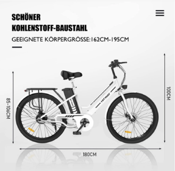 HITWAY 26 Zoll E-Bike, Elektrofahrrad für Damen Herren – Bild 2