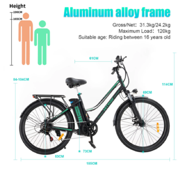 HITWAY E-Bike ,Elektrofahrrad 26 Zoll Urban Citybike, – Bild 3