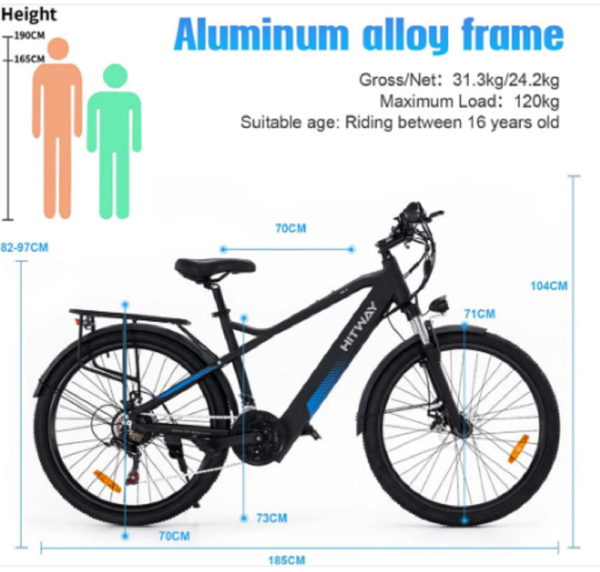 HITWAY Elektrofahrrad E-Bike 26",E-Fahrrad,36V/11,2Ah Akku – Bild 2