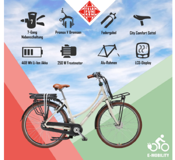 Telefunken E-Bike Elektrofahrrad Alu 28 Zoll mit 7-Gang – Bild 5