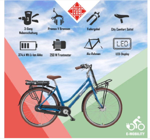 Telefunken E-Bike Elektrofahrrad Alu 28 Zoll mit 7-Gang – Bild 4