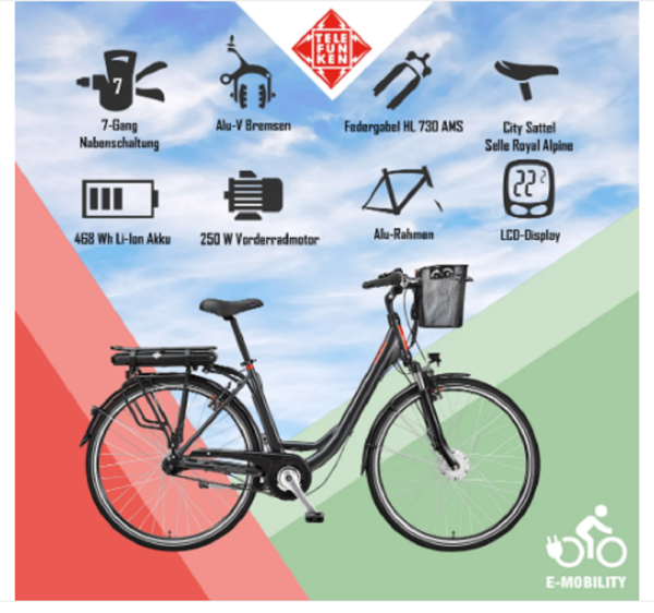 Telefunken E-Bike 28 Zoll Citybike Pedelec 7-Gang – Bild 6