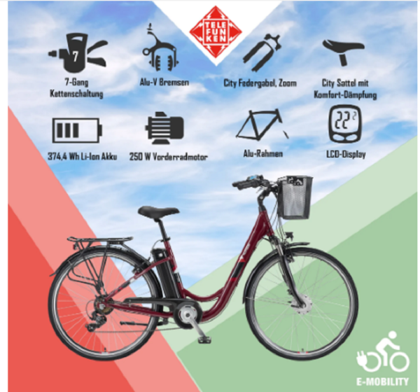 Telefunken E-Bike Elektrofahrrad Alu 28 Zoll – Bild 6