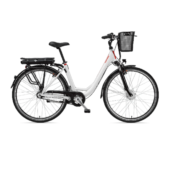 Telefunken RC657 City E-Bike, 7 Gang Shimano Nabenschaltung, Vorderradmotor, weiß.