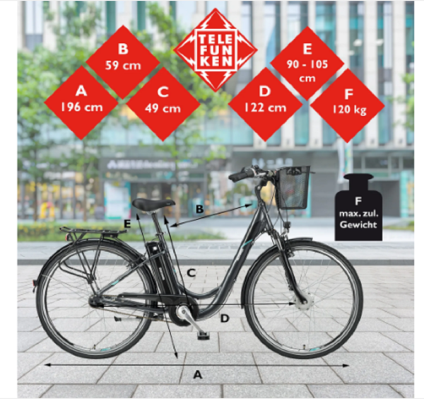 Telefunken RC840 City E-Bike, 7 Gang Shimano Nabenschaltung, Vorderradmotor, anthrazit. – Bild 5