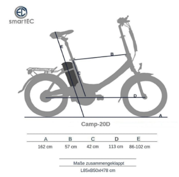 SmartEC Camp-20D Falt Pedelec/E-Bike 20 Zoll matt Schwarz. – Bild 5